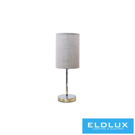 ELDLUX Asztali lámpa króm kör alap v-szürke TC egyenes lámpaernyővel E14