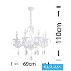 UNIVERSO Csillár 8 karos 8xE14 Max.40W D69x110cm fehér