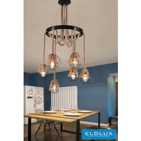   UNIVERSO Kender kötél csillár 6xE27 IP20 D750x900mm fekete