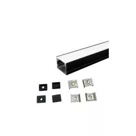   UNIVERSO LED fekete aluprofil, fekete fedlappal 20x16.5x2000mm 