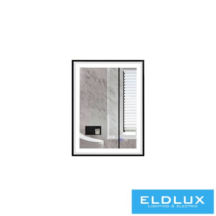 ELDLUX Tükör fekete kerettel LED háttérvilágítással (párátlanító + érintőkapcsoló) IP44 600x800mm
