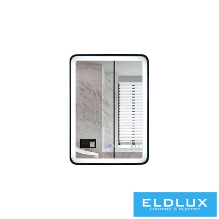 ELDLUX Kerekített tükör fekete kerettel LED háttérvilágítással (párátlanító + érintőkapcsoló) IP44 600x800mm