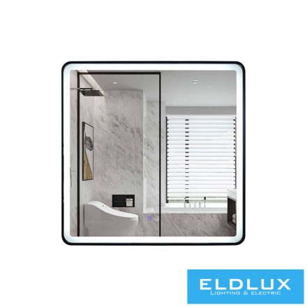 ELDLUX Kerekített tükör fekete kerettel LED háttérvilágítással (párátlanító + érintőkapcsoló) IP44 800x800mm