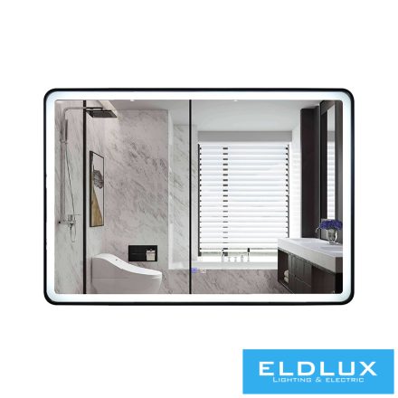 ELDLUX Kerekített tükör fekete kerettel LED háttérvilágítással (párátlanító + érintőkapcsoló) IP44 1000x700mm