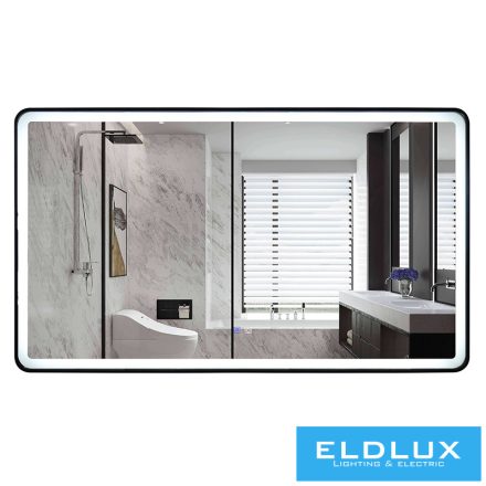 ELDLUX Kerekített tükör fekete kerettel LED háttérvilágítással (párátlanító + érintőkapcsoló) IP44 1200x700mm