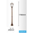 UNIVERSO Kültéri kerti lámpa 1xE27 Max.60W IP55 bronz D240x1780mm