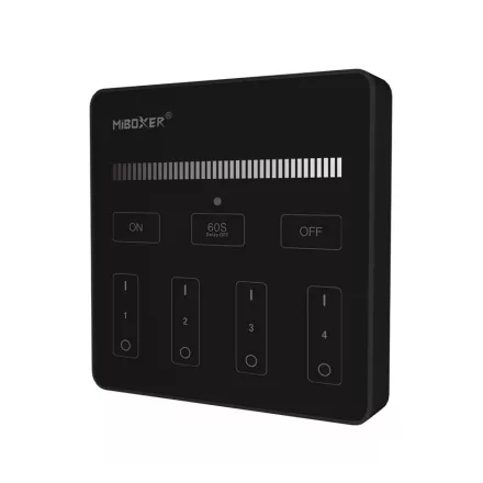 MIBOXER RF 2.4G SIMA LED Szalaghoz Fali Távirányító 4 Zónás Fekete