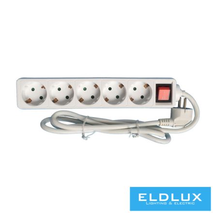 ELDLUX Hosszabbító kapcsolóval 5 aljzat 5m x 1.5㎟ IP20 fehér