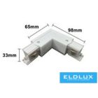 UNIVERSO Háromfázisú sínhez L-alakú toldóelem fehér 98x98x33mm