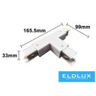 UNIVERSO Háromfázisú sínhez T-alakú toldóelem fehér 165x99x33mm