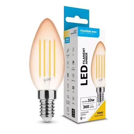 Modee LED Filament Amber Candle C35 4W E14 320° 1800K ,360 lumen