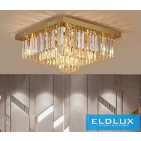  ELDLUX Kristály üveg mennyezeti lámpa E14×13 D600x600x350mm Arany