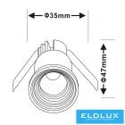 UNIVERSO Mini spot lámpatest 3w 3000k 300lm 30° IP20 Fekete D35x47mm kivágás:D28mm