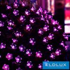 Napelemes 50 LED-es rózsazsín színű cseresznyevirág fényfüzér 5m