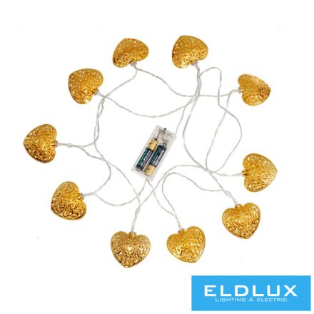Elemes 10db-os arany szív LED égősor 2m