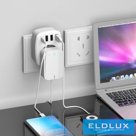 ELDLUX Hálózati ajzat USB töltőállómással 1xSCHUKO 16A + 3xUSB A 5V/2.4A + 1xUSB C 5V/3A