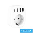 ELDLUX Hálózati ajzat USB töltőállómással 1xSCHUKO 16A + 3xUSB A 5V/2.4A + 1xUSB C 5V/3A