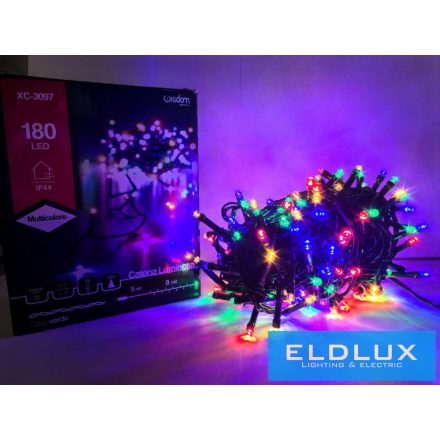 WISDOM fényfüzér multi fényű 180LED 9m zöld kábellel 8 fun. IP44