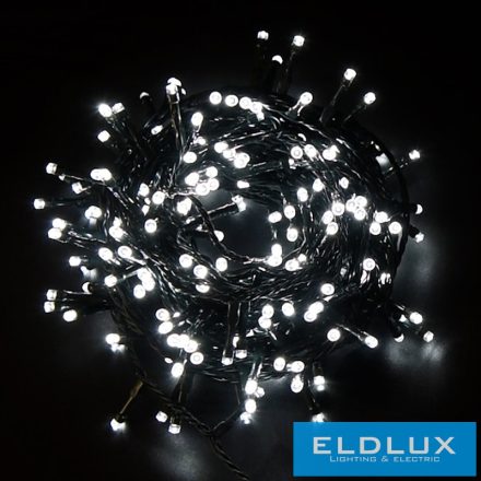 WISDOM fényfüzér hideg fényű 300LED 15m zöld kábellel 8 fun. IP44