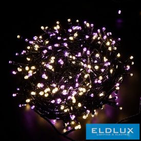   WISDOM fényfüzér meleg+rózsaszín fényű 100LED 5m zöld kábellel 8 fun. IP44